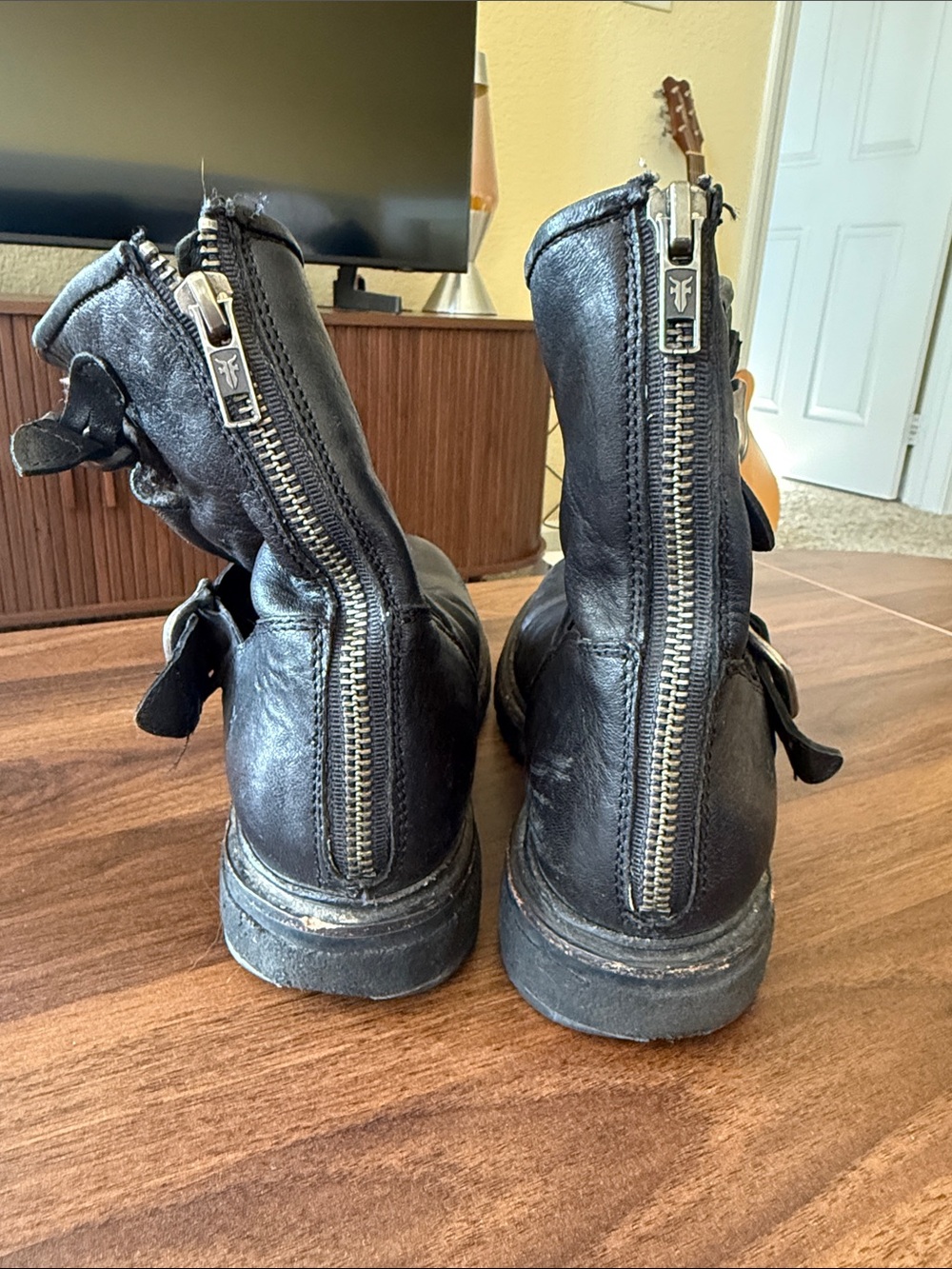 Women’s Frye Black Leather Buckle Engineer Boots - Picture 3 of 9